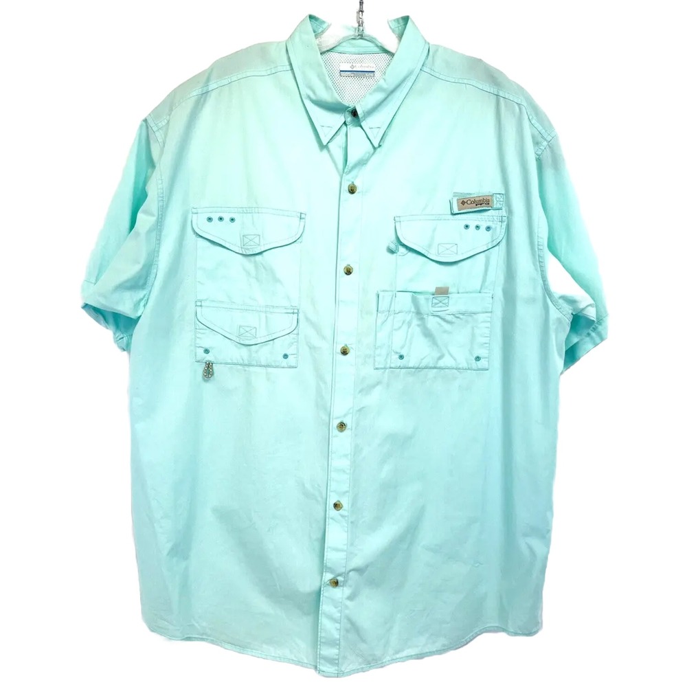 Columbia PFG Mens Sz XL  Teal Vented S/S  Button Up Fishing Shirt (AA17) EUC